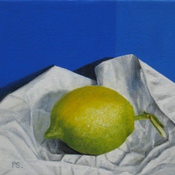"Lemon on blue, II" original fine art by Pera Schillings "Lemon on blue, II" original fine art by Pera Schillings
