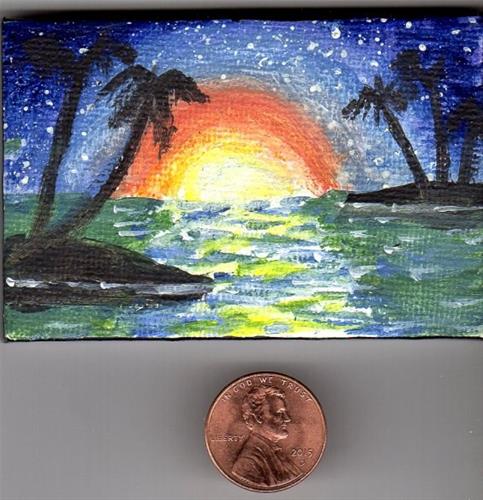 "Tropical Sunset Miniature with Easel" original fine art by Patricia Ann Rizzo "Tropical Sunset Miniature with Easel" original fine art by Patricia Ann Rizzo