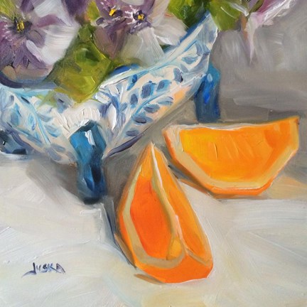 "Pansies and Orange Slices" original fine art by Elaine Juska Joseph "Pansies and Orange Slices" original fine art by Elaine Juska Joseph
