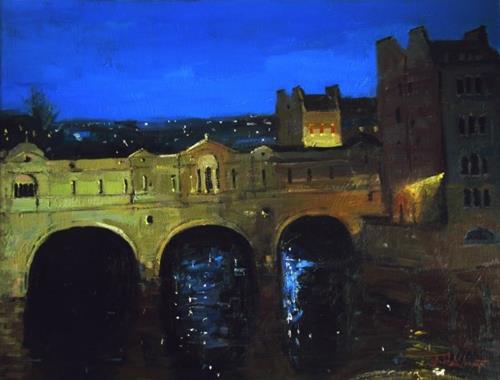 "Silent Night Pulteney Bridge II" original fine art by Adebanji Alade "Silent Night Pulteney Bridge II" original fine art by Adebanji Alade