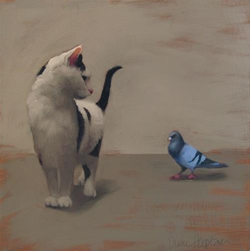 "Cat and Pigeon and news about an upcoming show in Cleveland" original fine art by Diane Hoeptner "Cat and Pigeon and news about an upcoming show in Cleveland" original fine art by Diane Hoeptner