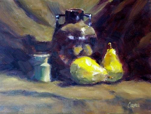 "Still Life with Pears, 8x6 Oil on Canvas Panel" original fine art by Carmen Beecher "Still Life with Pears, 8x6 Oil on Canvas Panel" original fine art by Carmen Beecher