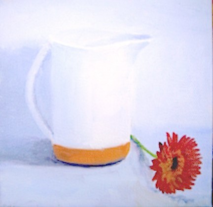 "pitcher with zinnia" original fine art by Gloria Nehf "pitcher with zinnia" original fine art by Gloria Nehf