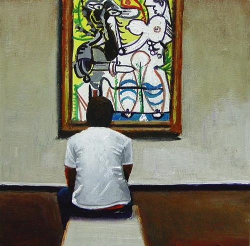 "Picasso Lover- Man Enjoying A Painting By Pablo Picasso" original fine art by Gerard Boersma "Picasso Lover- Man Enjoying A Painting By Pablo Picasso" original fine art by Gerard Boersma