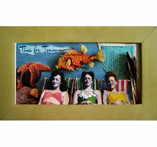 "Women at beach - altered art,assemblage,collage art" original fine art by Linda Apple "Women at beach - altered art,assemblage,collage art" original fine art by Linda Apple