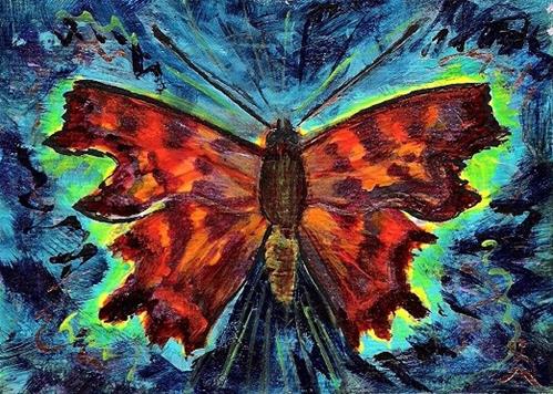 "3139 - Matted - COMMA BUTTERFLY ACEO" original fine art by Sea Dean "3139 - Matted - COMMA BUTTERFLY ACEO" original fine art by Sea Dean