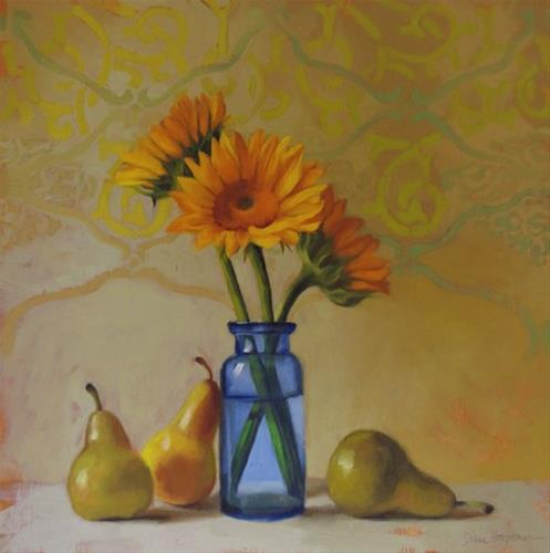 "Three and Three a sunflower floral still painting" original fine art by Diane Hoeptner "Three and Three a sunflower floral still painting" original fine art by Diane Hoeptner