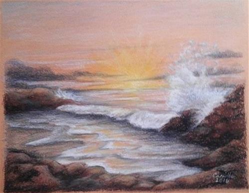 "Sunset on Rocky Beach" original fine art by Camille Morgan "Sunset on Rocky Beach" original fine art by Camille Morgan