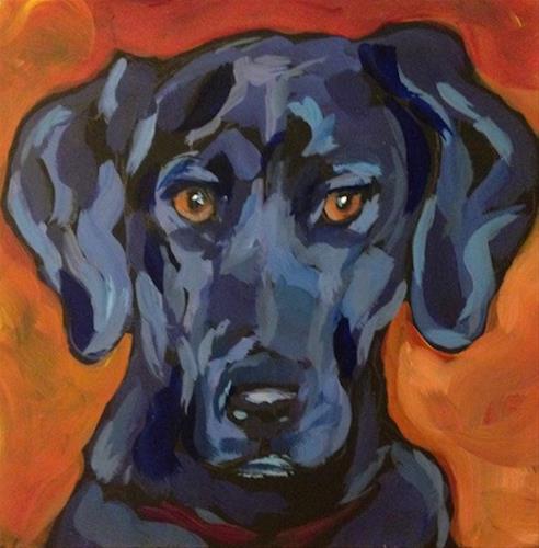"Moxie, Another Shiny Black Dog" original fine art by Kat Corrigan "Moxie, Another Shiny Black Dog" original fine art by Kat Corrigan