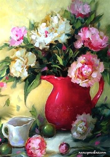"Holiday Pink Peonies and Amazing Things We Learned in Class Today - Flower Paintings by Nancy Medina" original fine art by Nancy Medina "Holiday Pink Peonies and Amazing Things We Learned in Class Today - Flower Paintings by Nancy Medina" original fine art by Nancy Medina