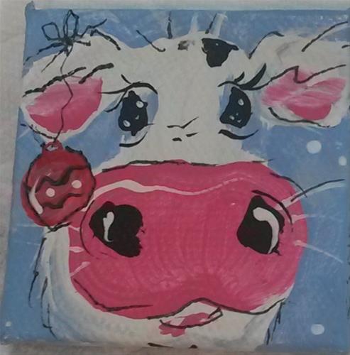 "Itty Bitty Art-XMas Cow, Day 22, 30 in 30" original fine art by Terri Einer "Itty Bitty Art-XMas Cow, Day 22, 30 in 30" original fine art by Terri Einer