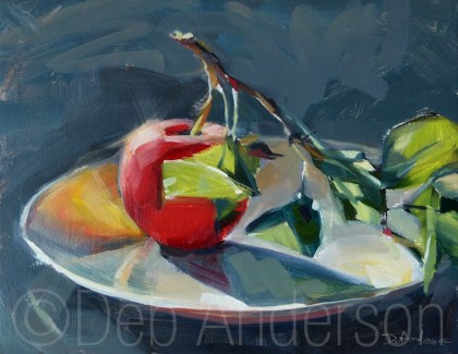 "Oil Painting: Apple with Branch" original fine art by Deb Anderson "Oil Painting: Apple with Branch" original fine art by Deb Anderson