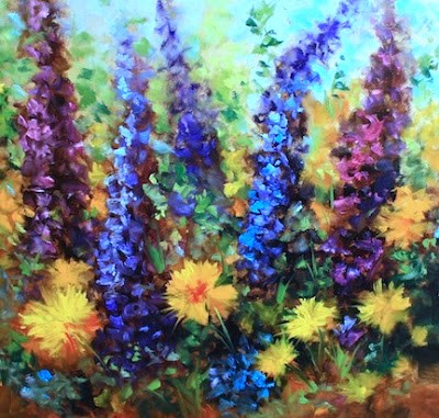 "Delphiniums and Zinnias - Flower Paintings by Nancy Medina" original fine art by Nancy Medina "Delphiniums and Zinnias - Flower Paintings by Nancy Medina" original fine art by Nancy Medina