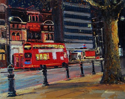 "Royal Court Theatre at Night, Sloane Square" original fine art by Adebanji Alade "Royal Court Theatre at Night, Sloane Square" original fine art by Adebanji Alade
