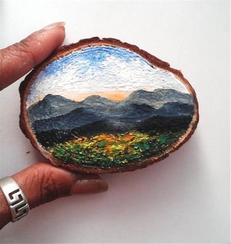 "Mini Oil Painting Landscape on Wood Slice" original fine art by Camille Morgan "Mini Oil Painting Landscape on Wood Slice" original fine art by Camille Morgan