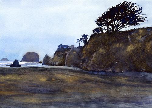 "Seaside Beach in Gold" original fine art by Mariko Irie "Seaside Beach in Gold" original fine art by Mariko Irie