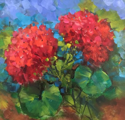 "Step by Step French Geraniums and Painting Flowers From Ancient Markets" original fine art by Nancy Medina "Step by Step French Geraniums and Painting Flowers From Ancient Markets" original fine art by Nancy Medina
