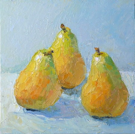 "Palette Knife Pears,still life,oil on canvas,8x8.priceNFS" original fine art by Joy Olney "Palette Knife Pears,still life,oil on canvas,8x8.priceNFS" original fine art by Joy Olney