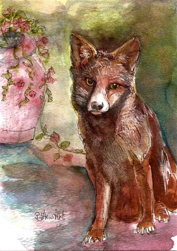 "5x7 Rodney Fox Watercolor Animal Painting Pet Portrait Original Penny StewArt" original fine art by Penny Lee StewArt "5x7 Rodney Fox Watercolor Animal Painting Pet Portrait Original Penny StewArt" original fine art by Penny Lee StewArt
