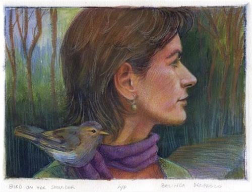 "Drypoint Mixed Media: Bird on her shoulder (& a drypoint technique video from Crown Press)" original fine art by Belinda Del Pesco "Drypoint Mixed Media: Bird on her shoulder (& a drypoint technique video from Crown Press)" original fine art by Belinda Del Pesco