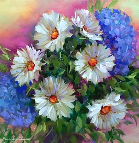 "A Brush With Blue Daisies and Hydrangeas - Nancy Medina Art Classes and Videos" original fine art by Nancy Medina "A Brush With Blue Daisies and Hydrangeas - Nancy Medina Art Classes and Videos" original fine art by Nancy Medina