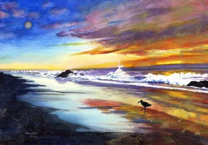 "Beach at Sunset" original fine art by Mariko Irie "Beach at Sunset" original fine art by Mariko Irie