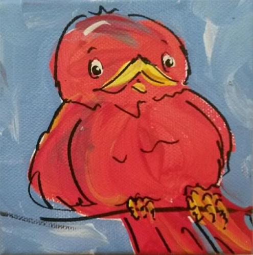 "Chunky Little Redbird" original fine art by Terri Einer "Chunky Little Redbird" original fine art by Terri Einer