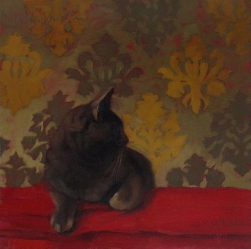 "Coco on Red, a painting of my favorite cat" original fine art by Diane Hoeptner "Coco on Red, a painting of my favorite cat" original fine art by Diane Hoeptner