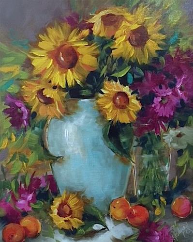 "Le Affair to Remember and French Apricots and Sunflowers" original fine art by Nancy Medina "Le Affair to Remember and French Apricots and Sunflowers" original fine art by Nancy Medina