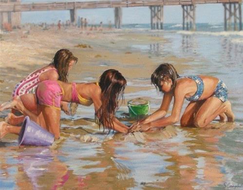 "Digging For Sand Crabs" original fine art by Susan N Jarvis "Digging For Sand Crabs" original fine art by Susan N Jarvis