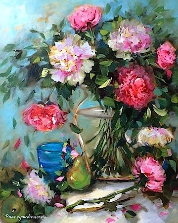 "A Painting Giveaway and Pink Cascade Peonies - Flower Paintings by Nancy Medina" original fine art by Nancy Medina "A Painting Giveaway and Pink Cascade Peonies - Flower Paintings by Nancy Medina" original fine art by Nancy Medina