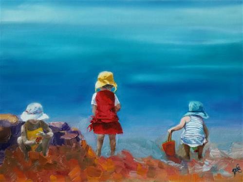 "Little Beach-Combers" original fine art by Dana C "Little Beach-Combers" original fine art by Dana C