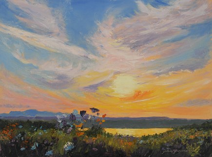 "Blazing Sunset Over the Hudson" original fine art by Jamie Williams Grossman "Blazing Sunset Over the Hudson" original fine art by Jamie Williams Grossman