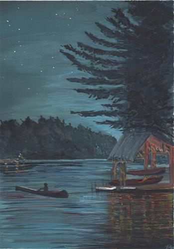 "Twilight Canoe Ride" original fine art by Laura Denning "Twilight Canoe Ride" original fine art by Laura Denning