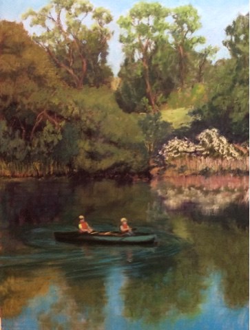 "CANOEING LAKE SOLANO" original fine art by Marti Walker "CANOEING LAKE SOLANO" original fine art by Marti Walker
