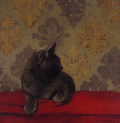 "Coco on Red cat painting (before and after I fixed it)" original fine art by Diane Hoeptner "Coco on Red cat painting (before and after I fixed it)" original fine art by Diane Hoeptner