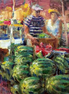 "Watermelon Time." original fine art by Julie Ford Oliver "Watermelon Time." original fine art by Julie Ford Oliver