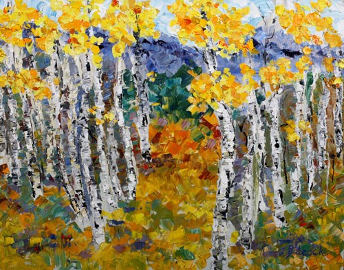 "Original Palette Knife Aspen Tree Landscape Painting Aspen Symphony by Colorado Impressionist Ju" original fine art by Judith Babcock "Original Palette Knife Aspen Tree Landscape Painting Aspen Symphony by Colorado Impressionist Ju" original fine art by Judith Babcock