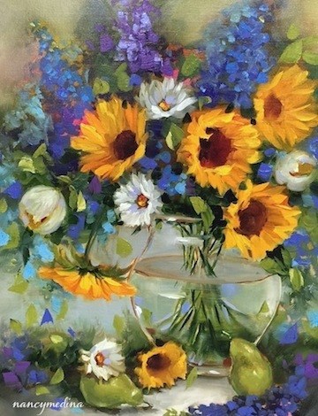 "Heat Wave Sunflowers and Three Days to Painting Brilliant Colors" original fine art by Nancy Medina "Heat Wave Sunflowers and Three Days to Painting Brilliant Colors" original fine art by Nancy Medina