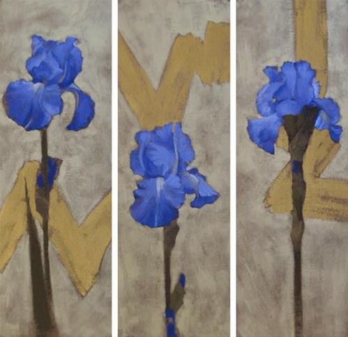 "Modern Iris III, three paintings of irises with gold" original fine art by Diane Hoeptner "Modern Iris III, three paintings of irises with gold" original fine art by Diane Hoeptner