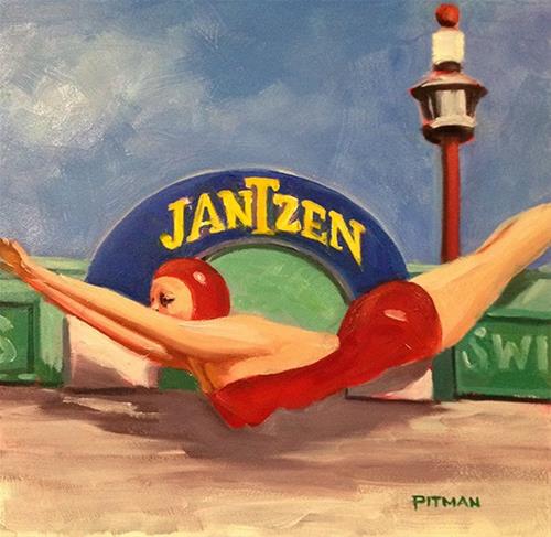 "The Red Diving Girl" original fine art by Tom Pitman "The Red Diving Girl" original fine art by Tom Pitman
