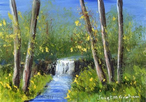 "Spring Waterfall ACEO" original fine art by Janet Graham "Spring Waterfall ACEO" original fine art by Janet Graham