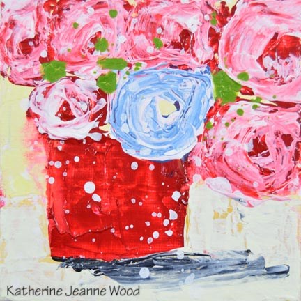 "Pink and blue cottage chic roses painting No 160" original fine art by Katie Jeanne Wood "Pink and blue cottage chic roses painting No 160" original fine art by Katie Jeanne Wood