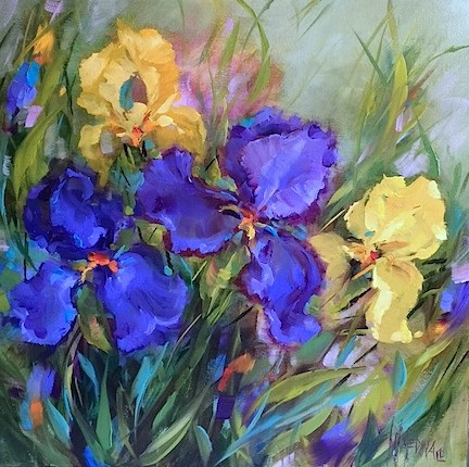 "A Free Iris Video ~ Spring Rain Irises and Pugs in the Garden - Flower Paintings and Workshops by Nancy Medina Art" original fine art by Nancy Medina "A Free Iris Video ~ Spring Rain Irises and Pugs in the Garden - Flower Paintings and Workshops by Nancy Medina Art" original fine art by Nancy Medina