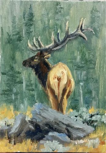 "Over the hill-elk study" original fine art by Veronica Brown "Over the hill-elk study" original fine art by Veronica Brown