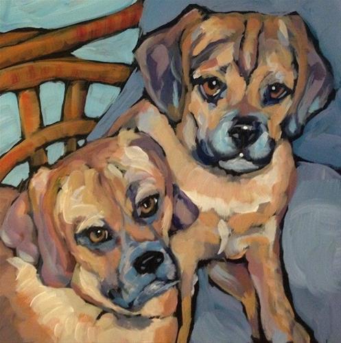 "Pair Of Pups on a Chair" original fine art by Kat Corrigan "Pair Of Pups on a Chair" original fine art by Kat Corrigan