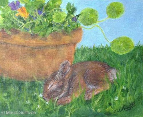"Baby rabbit from the Garden" original fine art by Maud Guilfoyle "Baby rabbit from the Garden" original fine art by Maud Guilfoyle