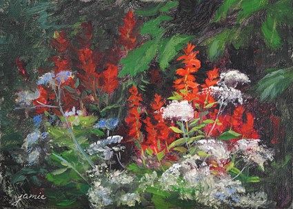 "Cardinal Flowers and Queen Anne’s Lace" original fine art by Jamie Williams Grossman "Cardinal Flowers and Queen Anne’s Lace" original fine art by Jamie Williams Grossman