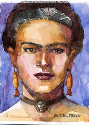 "Watercolor portrait: Frida Wearing Fishes" original fine art by Belinda Del Pesco "Watercolor portrait: Frida Wearing Fishes" original fine art by Belinda Del Pesco