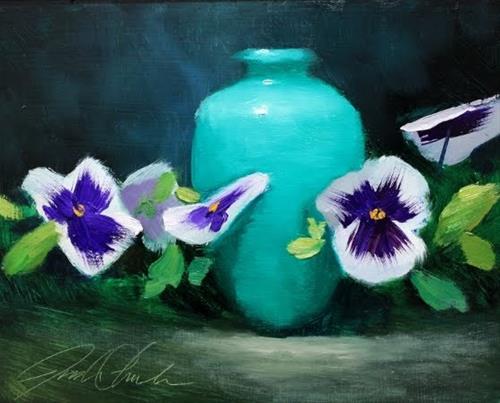 "'Pansies with Vase'" original fine art by Justin Clements "'Pansies with Vase'" original fine art by Justin Clements